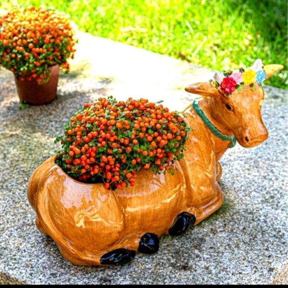 SOLD FLASH SALE Pioneer woman brown floral cow Planter NO FURTHER DISCOUNTS - Picture 5 of 5